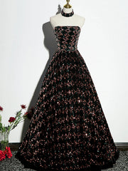 A-line Sequins Stylish A-Line Prom Dress, Shiny Strapless Evening Dress