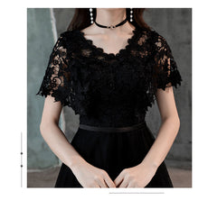 Black Lace and Tulle Long A-line Simple Evening Dress, Black Formal Dress Prom Dress