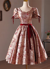 Beautiful Short Floral Satin Party Dress Homecoming Dress, Satin Evening Dress