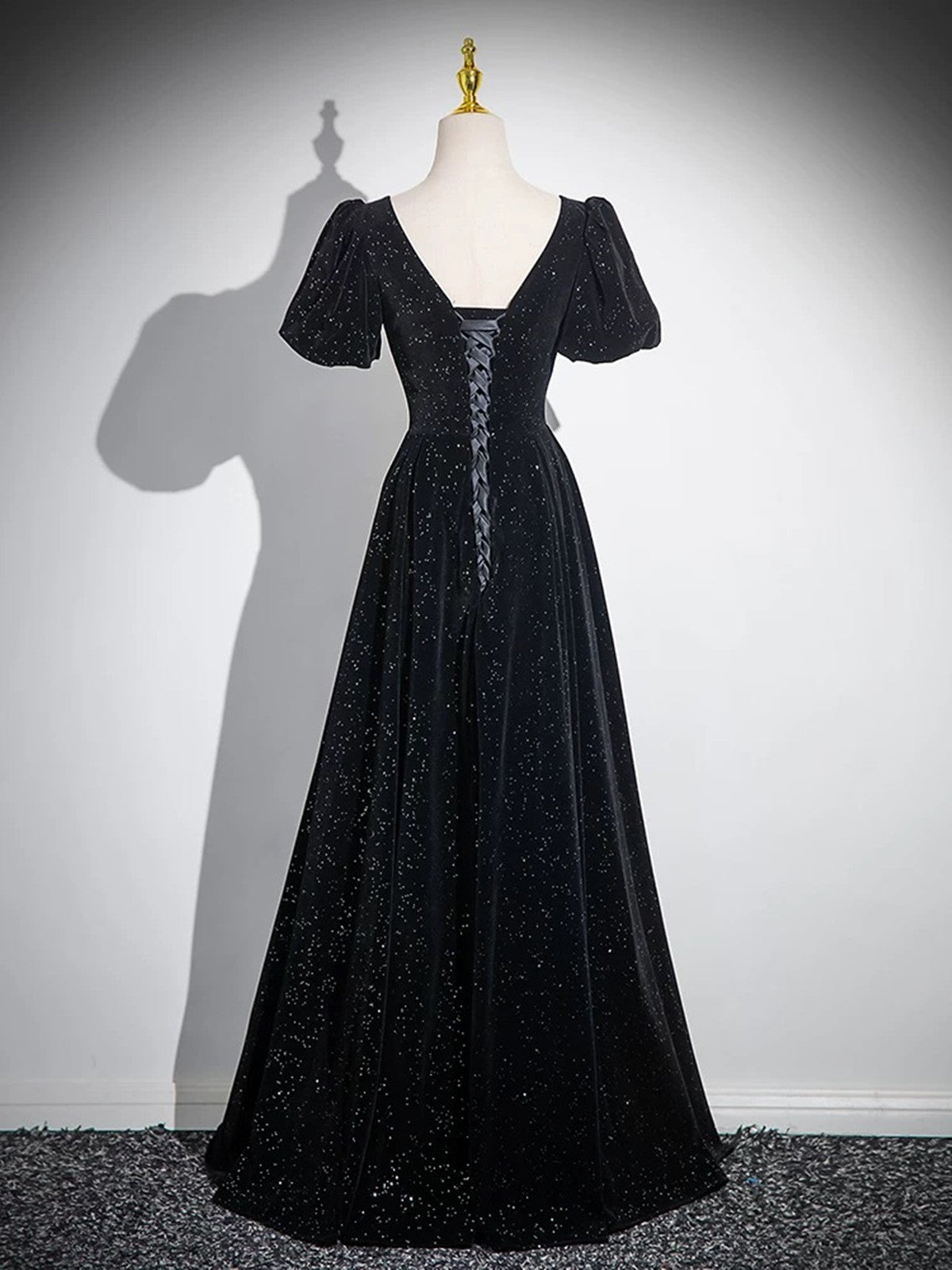 Black Short Sleeves A-line Simple Prom Dress, Black Party Dress Bridesmaid Dress