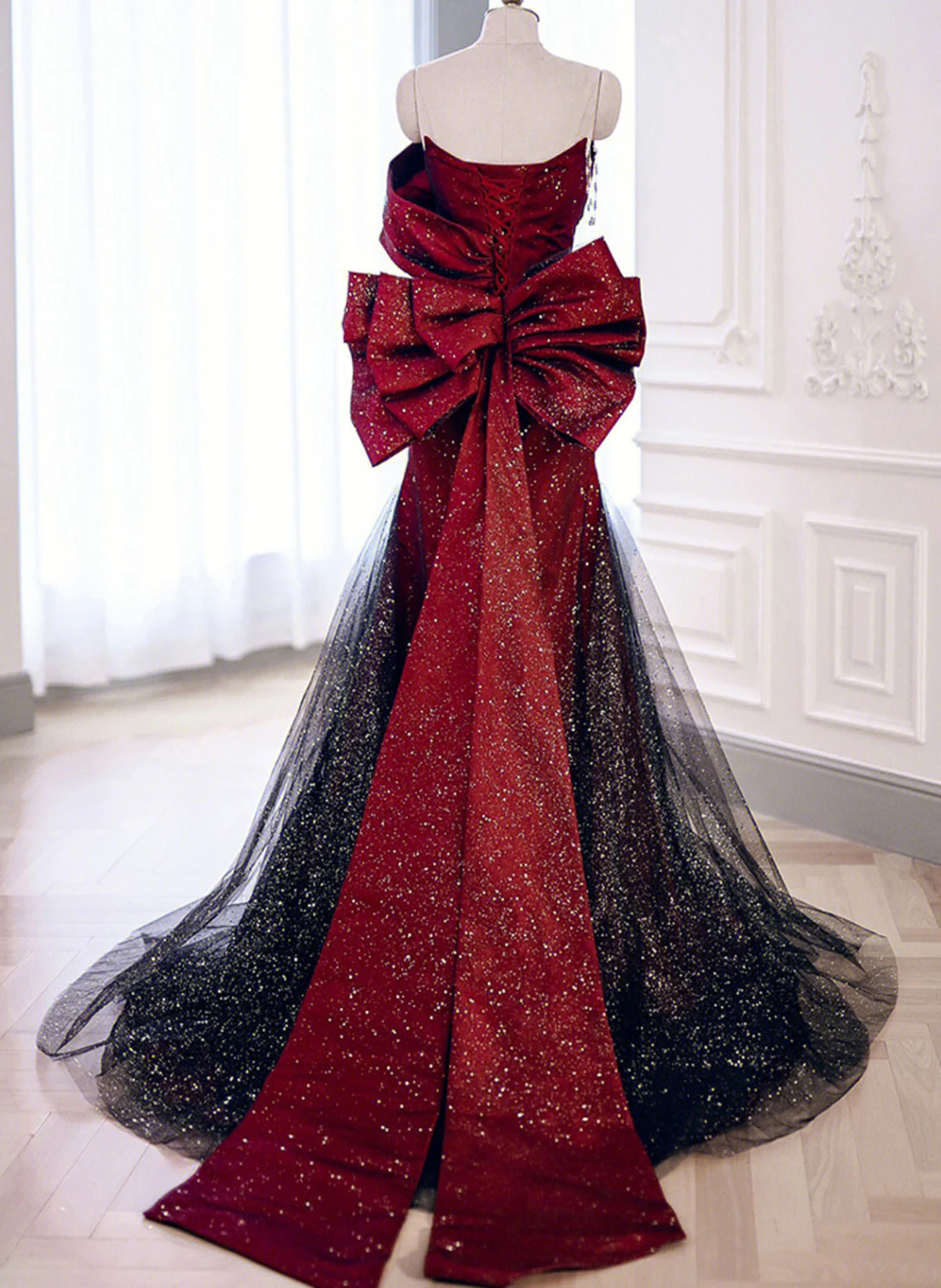 Black and Red Long Party Dress Prom Dress, Sweetheart Satin Evening Dress Formal Dress