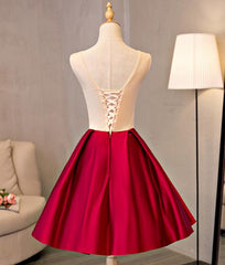 Beautiful Red Lace Applique Flower Homecoming Dress, Red Prom Dress