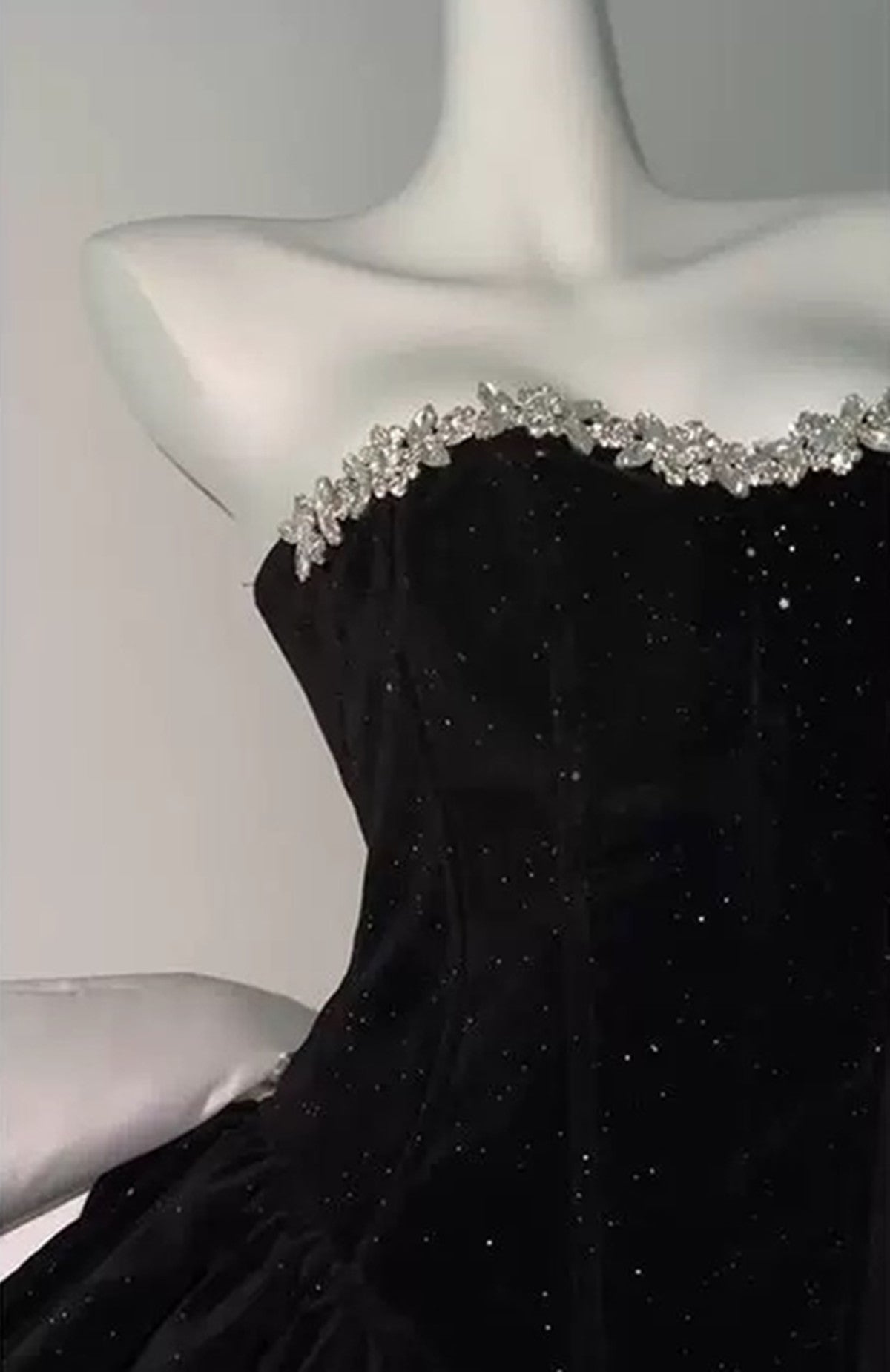 Black Velvet Short Beaded Party Dress with Bow, Black Velvet Homecoming Dress