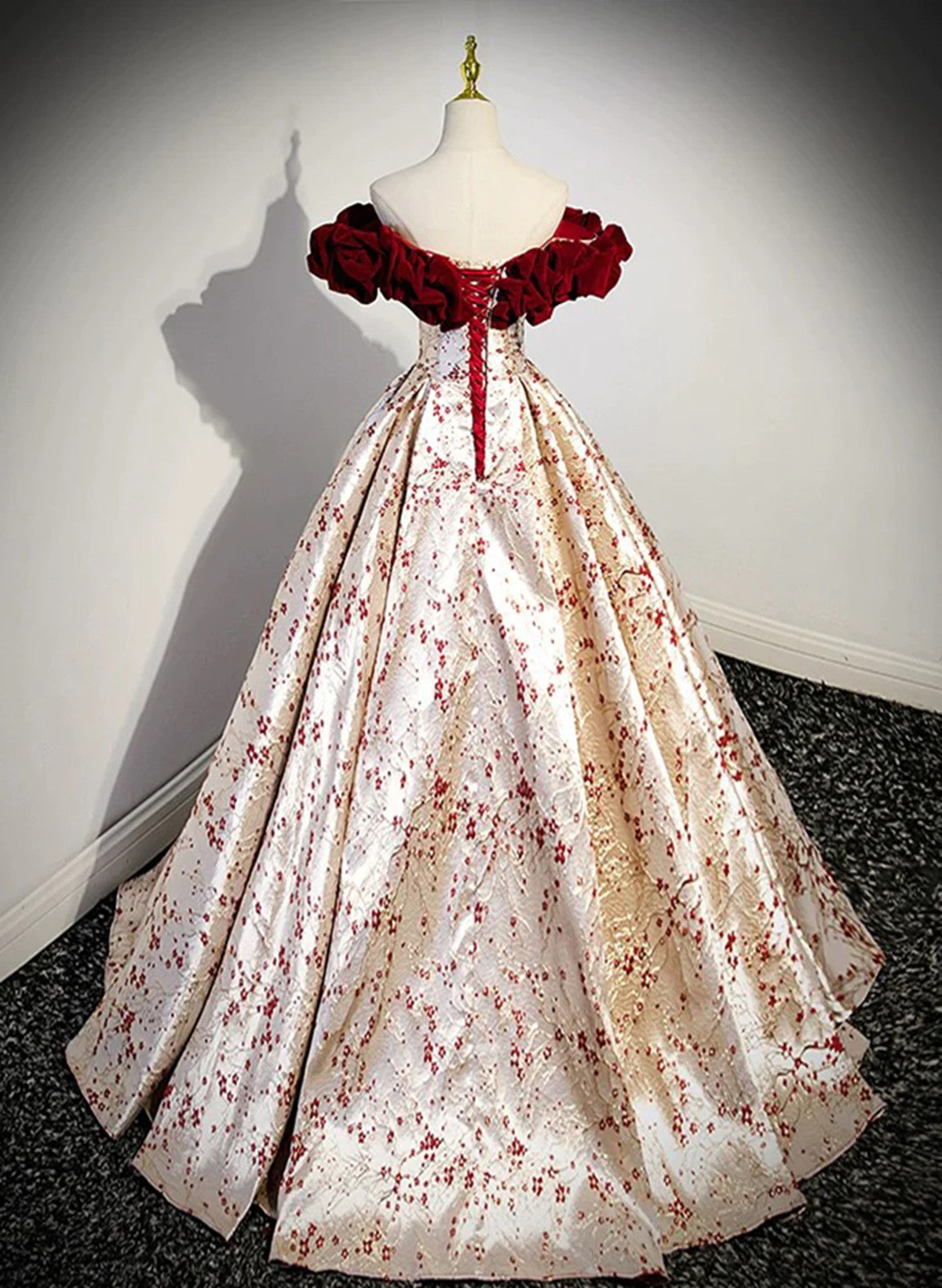 Beautiful Floral Satin Sweetheart Off Shoulder Prom Dress, Long Satin Party Dress