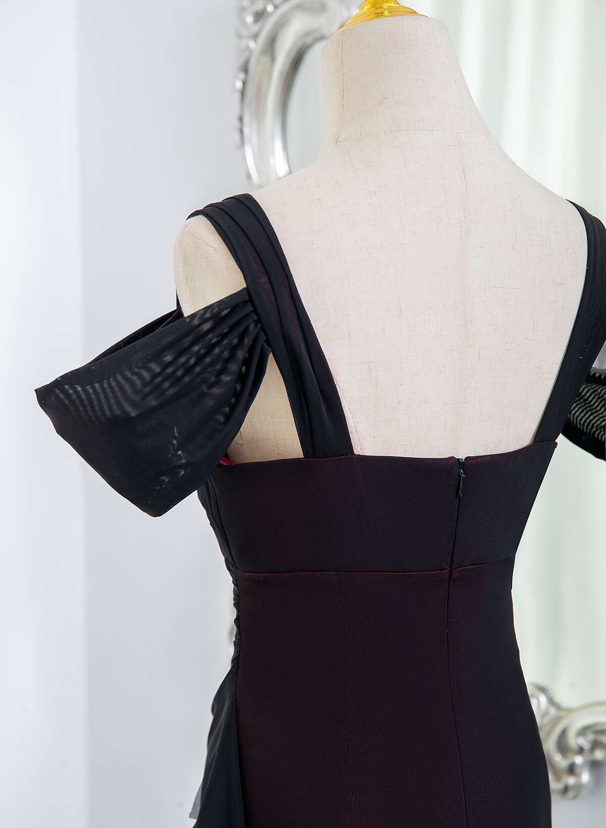 Black and Red Sweetheart Spandex Off Shoulder Evening Dress, A-line Prom Dress