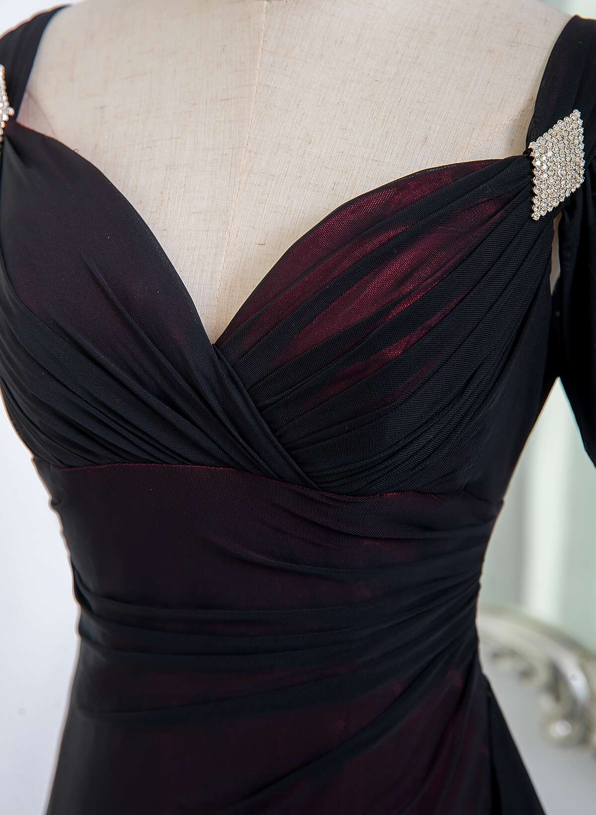 Black and Red Sweetheart Spandex Off Shoulder Evening Dress, A-line Prom Dress