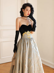 A-line Sweetheart Floral Satin Long Party Dress, A-line Beautiful Long Prom Dress
