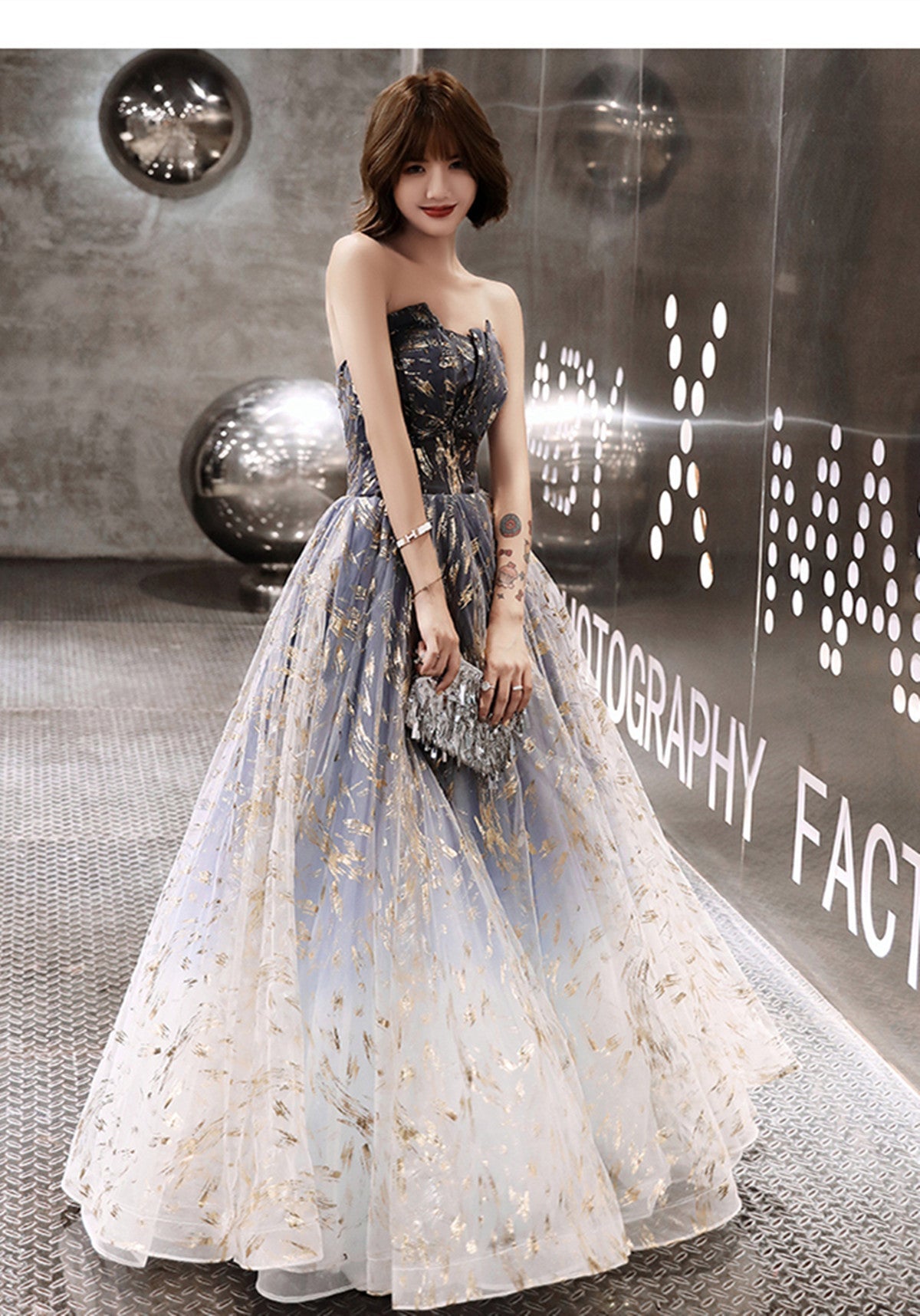 Blue Cute Tulle Gradient Long Party Dress, A-line Blue Prom Dress Evening Dress