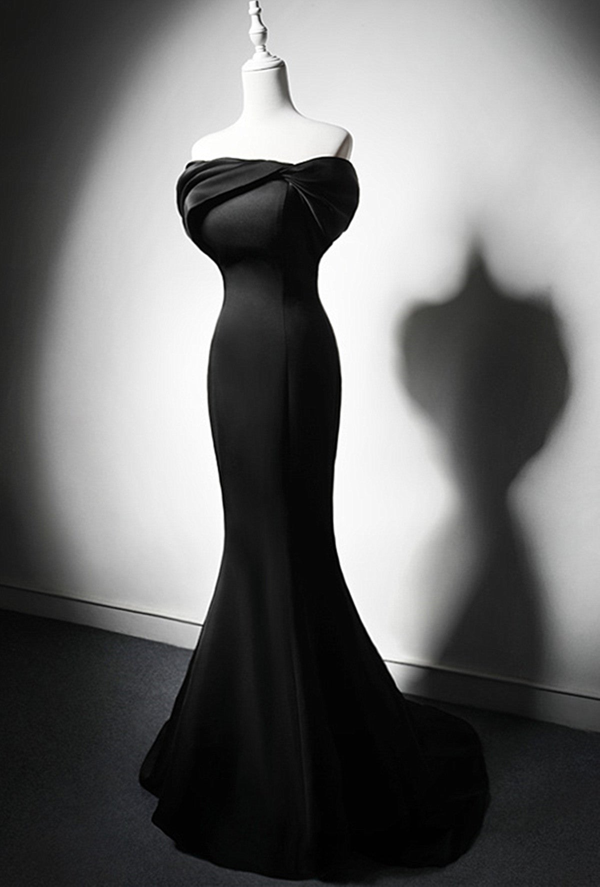 Black Mermaid Satin Off Shoulder Evening Dress, Black Satin Prom Dress