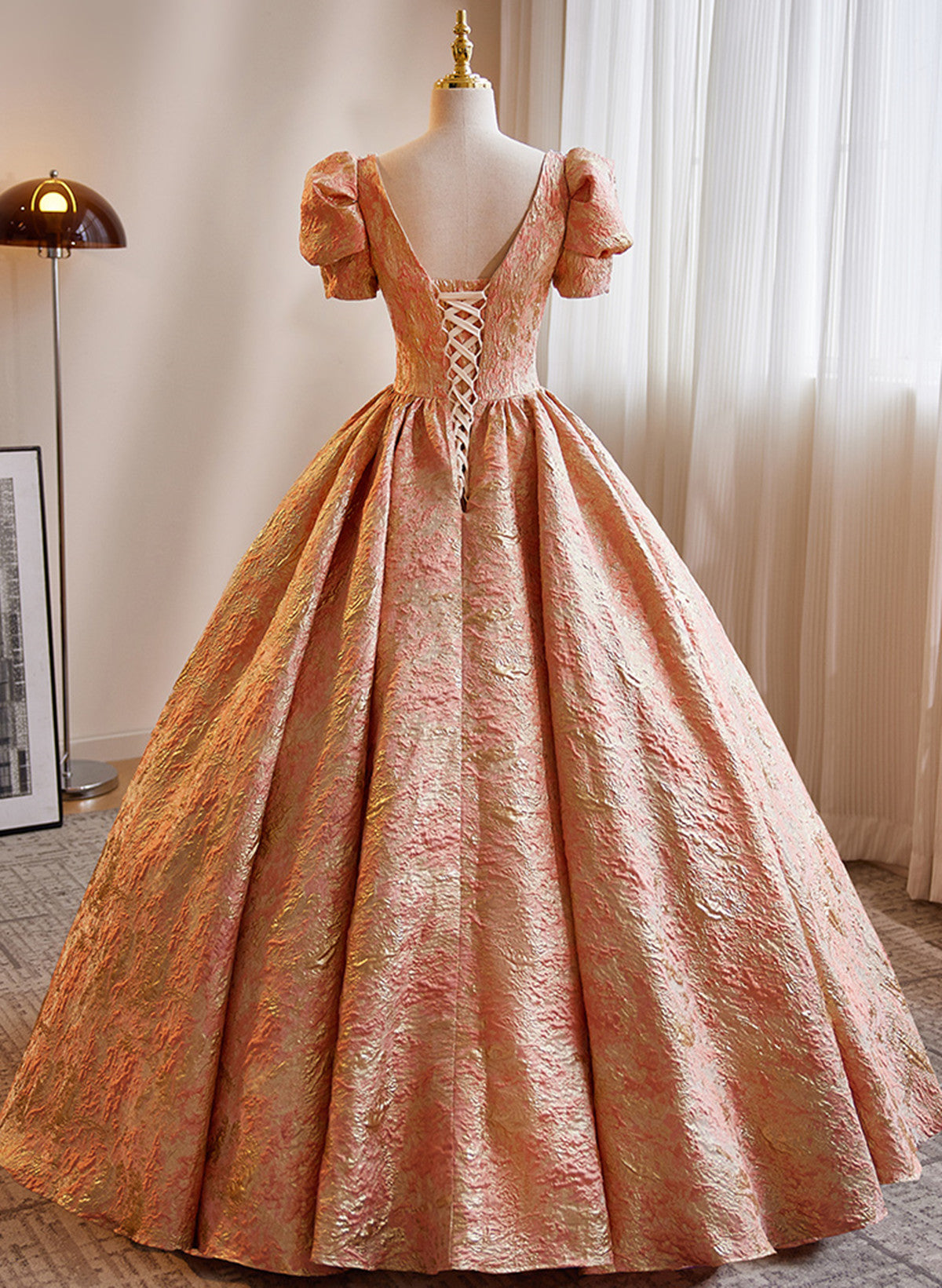 Beautiful Ball Gown Short Sleeves Long Party Dress, Long Sweet 16 Dress