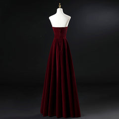 Beautiful Wine Red Velvet Floor Length Long Prom Dress, Dark Red Party Dress